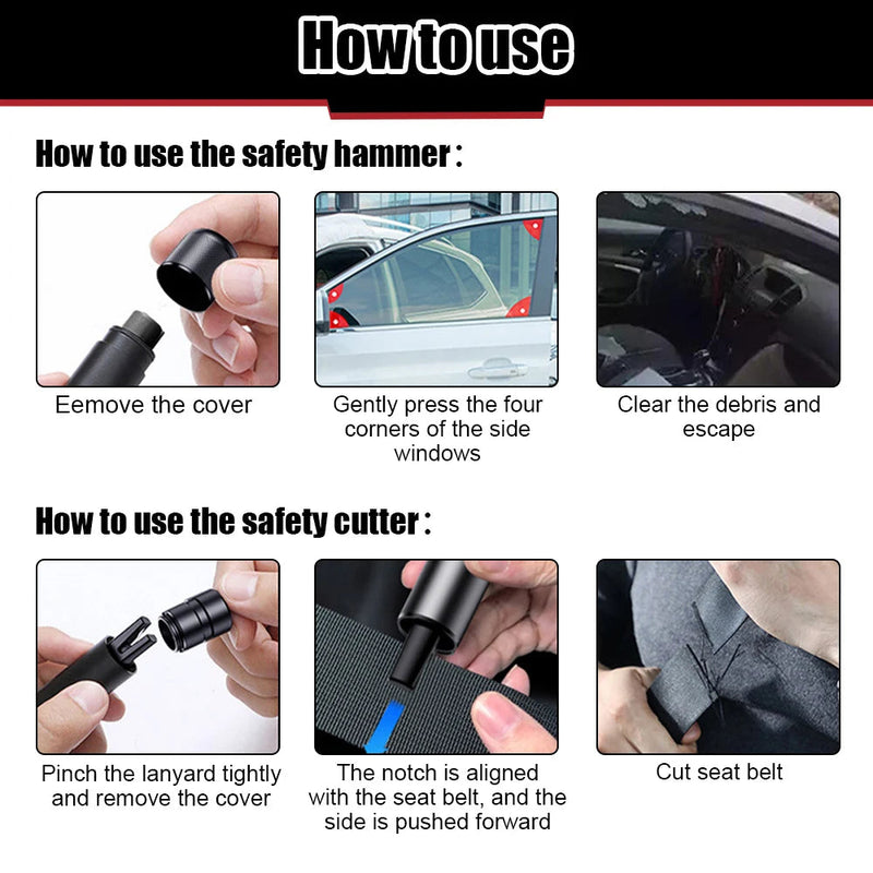 Car Survival Hammer with Seatbelt Cutter 2PCS