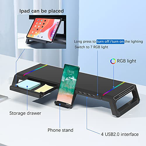 RGB Computer Monitor Raiser Stand - Mystery Gadgets rgb-computer-monitor-raiser-stand, Computer & Accessories