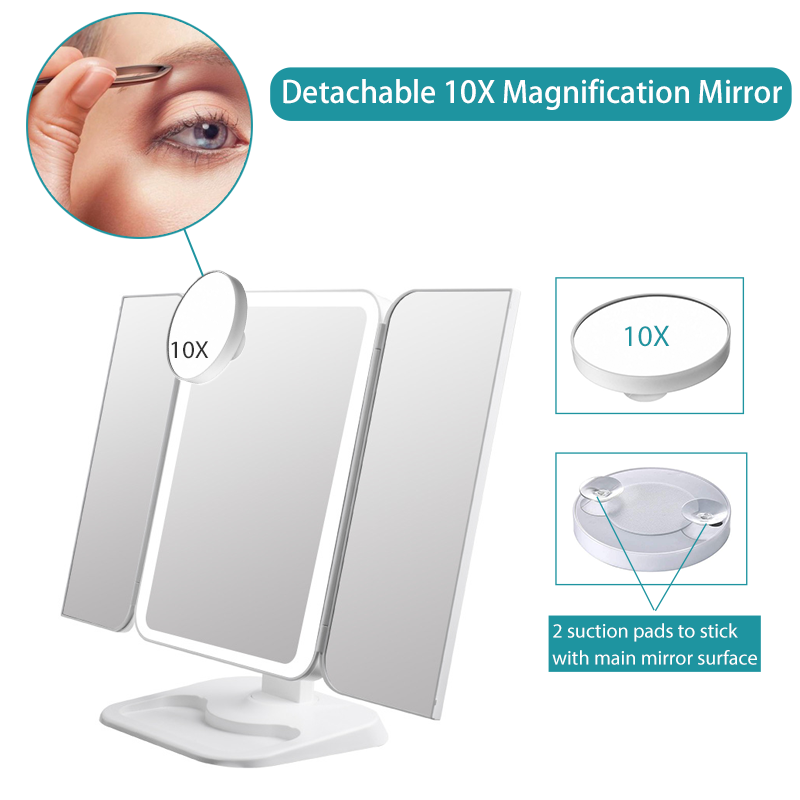 Trifold Makeup Mirror With LED Light - Mystery Gadgets tri-fold-makeup-mirror-with-led-light, Health & Beauty