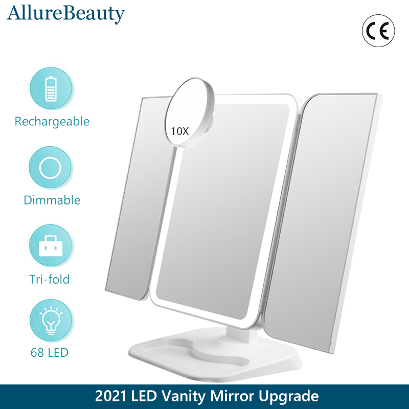 Trifold Makeup Mirror With LED Light - Mystery Gadgets tri-fold-makeup-mirror-with-led-light, Health & Beauty