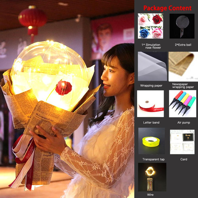LED Luminous Balloon Rose Bouquet - Mystery Gadgets led-luminous-balloon-rose-bouquet-transparent-bobo-ball-rose, Christmas Collections, Gifts, Home Decor