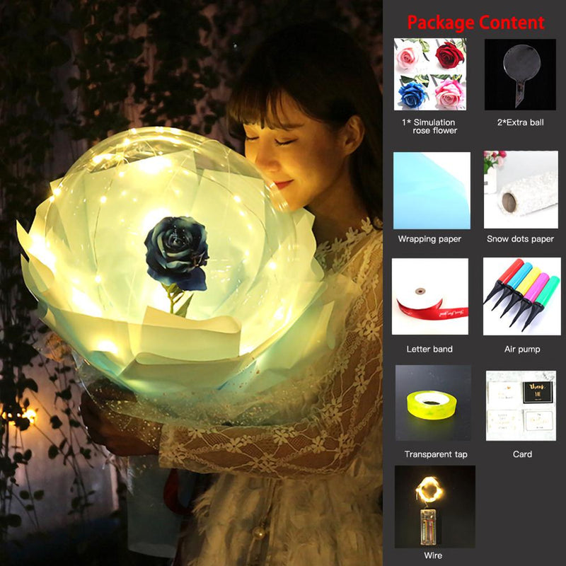 LED Luminous Balloon Rose Bouquet - Mystery Gadgets led-luminous-balloon-rose-bouquet-transparent-bobo-ball-rose, Christmas Collections, Gifts, Home Decor